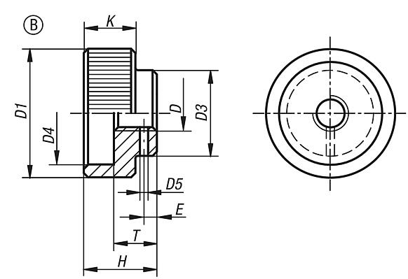 Écrou moleté en acier DIN 6303, forme B, avec avant-trou