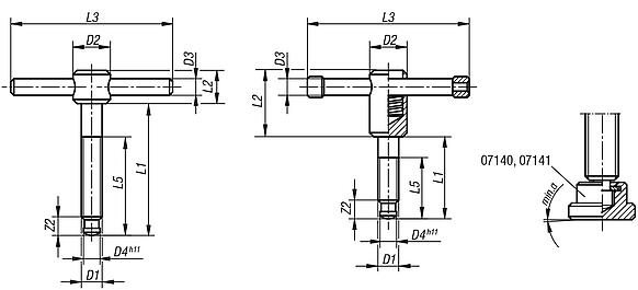 T-thrust screwswith fixed or sliding T-bar, DIN 6304 or DIN 6306