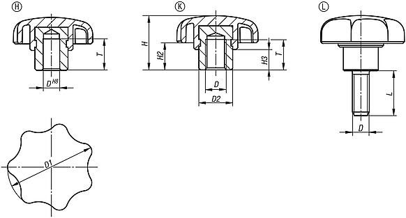 Star gripswith projecting steel bush 