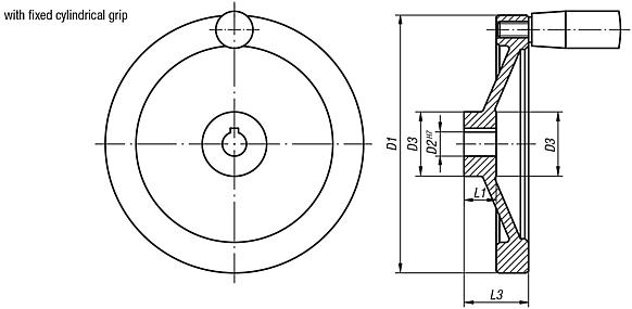 Handwheels disc, aluminium, with fixed cylinder grip