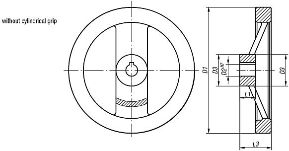 2-spoke handwheels, polished aluminium, without grip
