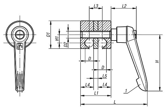 Noix de serrage avec manette indexable