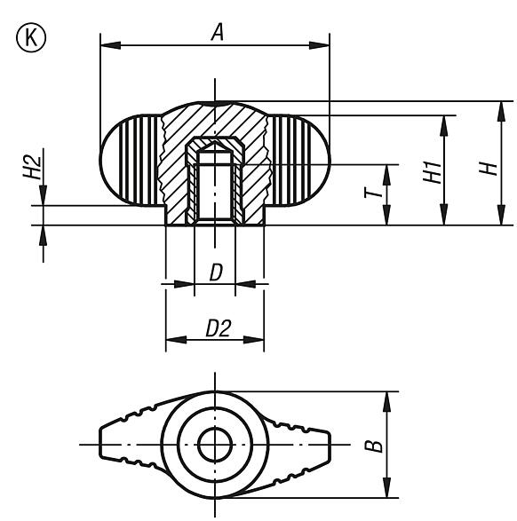 Wing grips "Miniwing" antistatic with internal thread