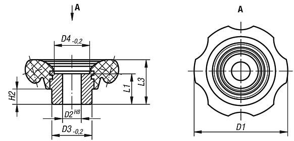 Handwheels, plastic (thermoset), with hole