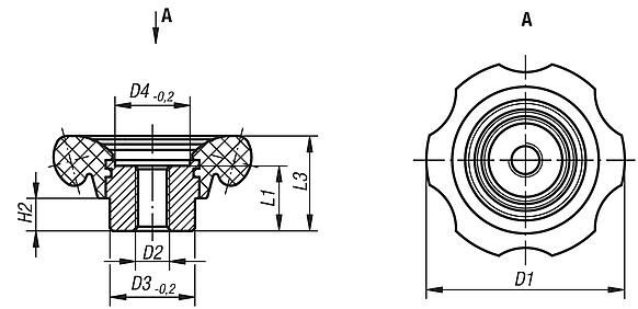 Handwheels, plastic (thermoset), with internal thread