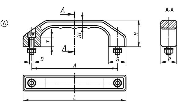 Pull handles, stainless steel, slanted both sides, mounting from front or rear