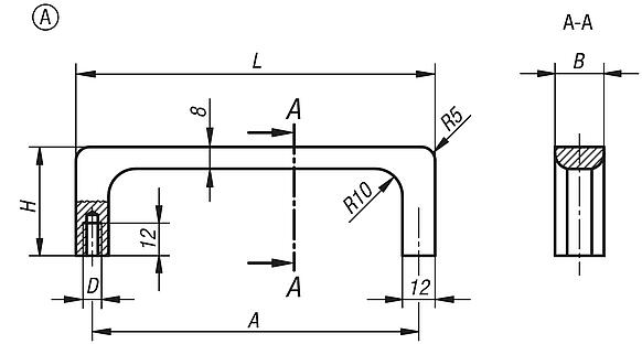 Pull handles, aluminium, narrow with unchanged width