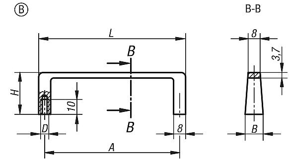 Pull handles, aluminium, narrow with modified width