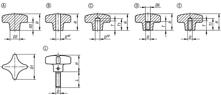 Écrou croisillonen aluminium, similaire à DIN 6335