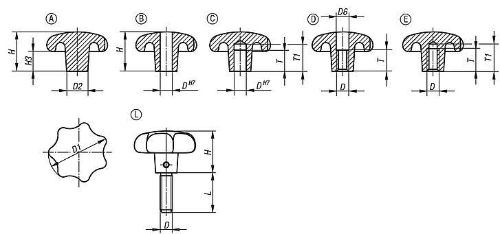 星型旋钮 DIN 6336，灰口铸铁