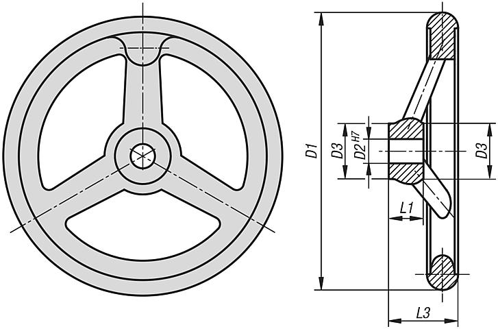 Handwheels DIN 950, grey cast iron, without grip - inch