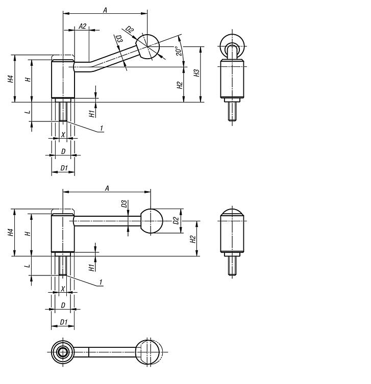 Tension leversexternal thread, stainless steel