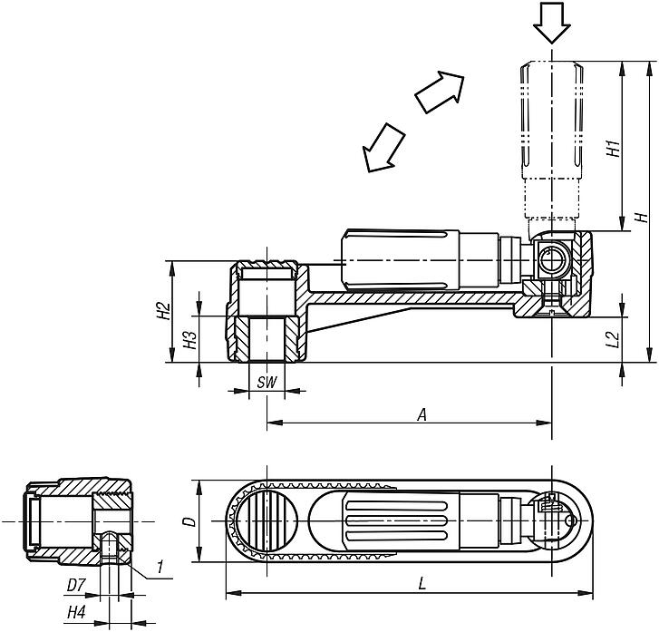 Crank handles with safety grip, with square socket