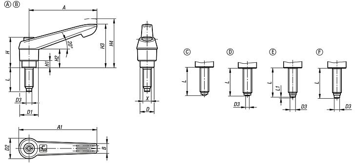 Clamping levers with thrust pad