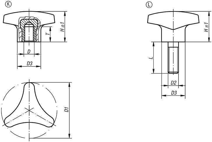 Triangular gripswith high collar