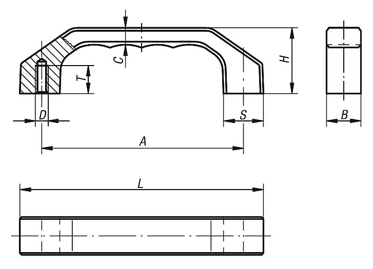 Pull handles, aluminium, slanted both sides