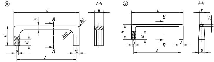 Pull handles, aluminium, narrow