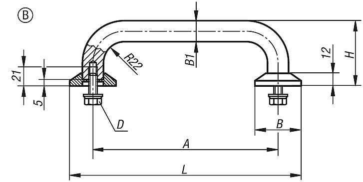 Pull handles, round stainless steel with wide washers, fastened from the rear