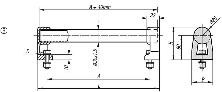 Empuñaduras de tubo de aluminio con punta de empuñadura de plástico, forma B