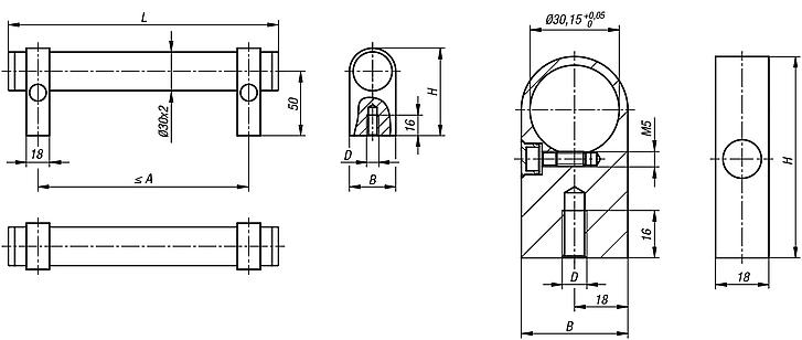 Tubular handles, aluminium, adjustable