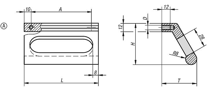 Ledge handles, aluminium, mounted from the rear