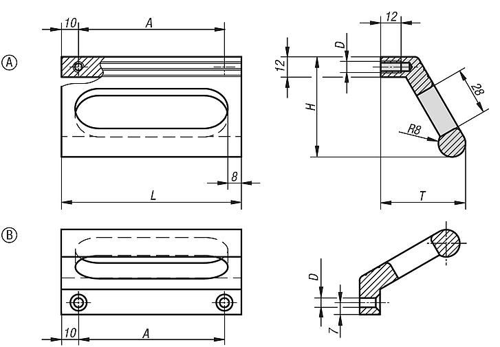 Ledge handles, aluminium 