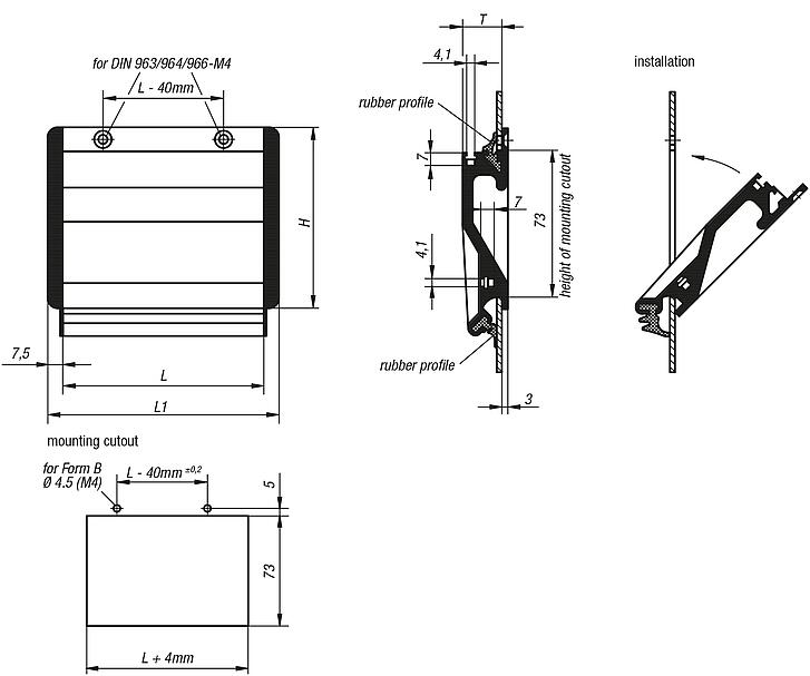 Recessed handles, aluminium, fastened using 2 countersunk screws