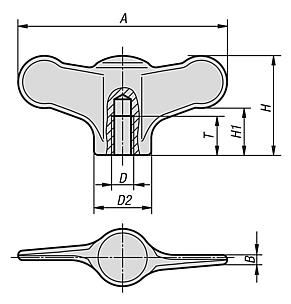 Wing grips internal thread, stainless steel - inch
