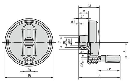 Handwheels with revolving cylinder grip, inch