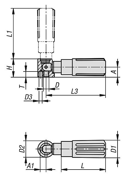 Plastic cylindrical grips, fold-away, inch