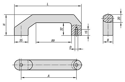 Pull handles, aluminium, slanted both sides