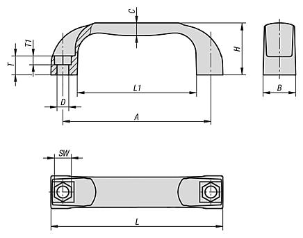 Pull handles, plastic, mounted from front or rear