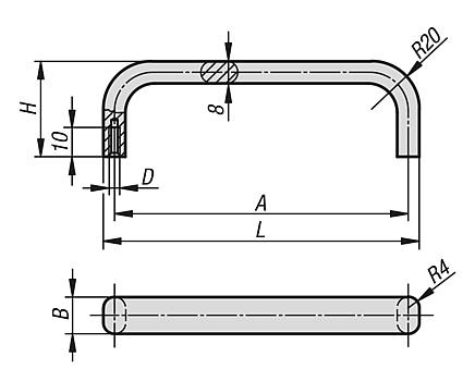 Empuñaduras curvas de aluminio ovaladas