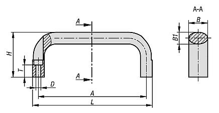 Pull handles, oval aluminium with outer hole
