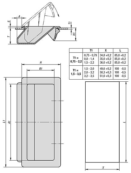 Recessed handles, plastic, clip-in