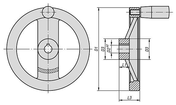 Handwheels 2-spokealuminium, flat wheel rim