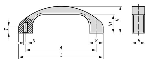 Pull handles, aluminium, semi-matt anodised, mounted from the rear