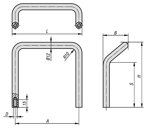 Pull handles, round steel, angled