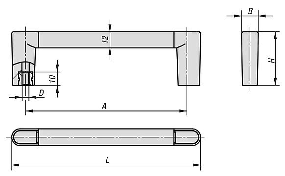 Pull handles, aluminium with plastic grip legs, mounted from rear
