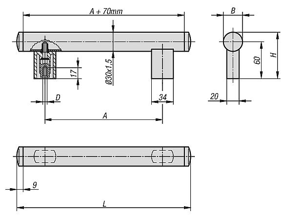 Tubular handles, aluminium with plastic tube holders