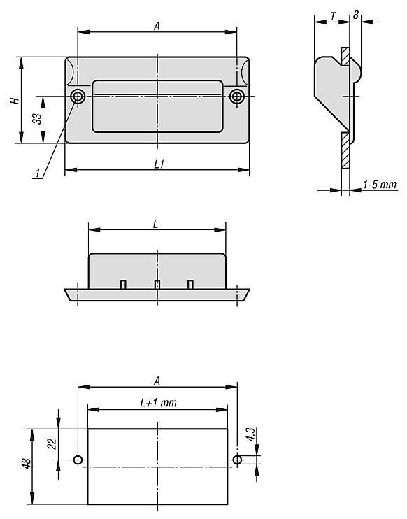 Recessed handles, plastic, screw-on