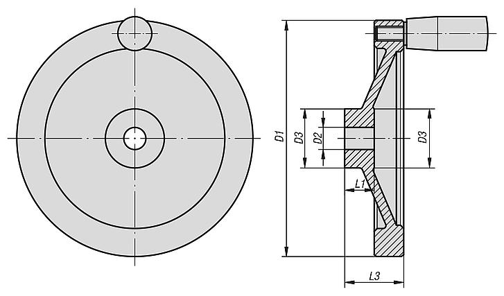 Handwheels, disc, aluminium, inch