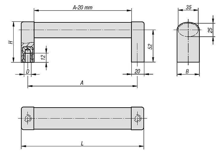 Tubular handles, aluminium with plastic grip legs