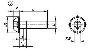 Vis à tête bombée plate avec six pans creux et embase DIN EN ISO 7380-2, forme B