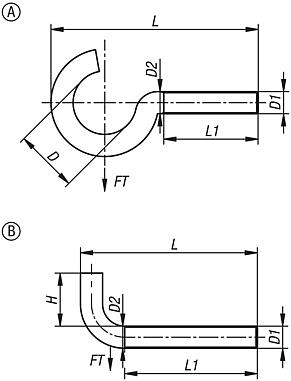 Threaded hooks type 11E and type 4E, steel