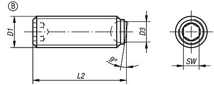 Ball pressure screws without head
with fine thread form B