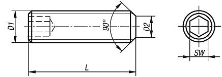 Grub screws with hex socket and flat point DIN EN ISO 4026, without thread lock