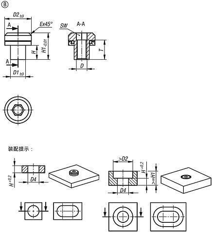 带公差补偿的钢制平头螺栓适用于带内螺纹的浮动轴承