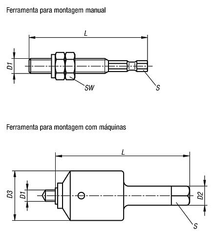 Ferramentas para montagem de insertos roscados autocortantes