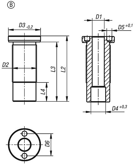 Douille de logement plate pour anneau de levage à broche en Inox, forme B
